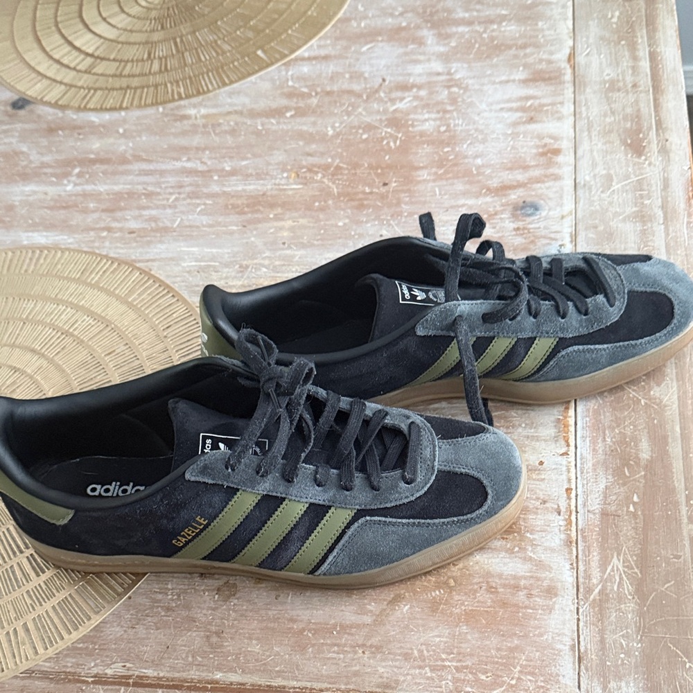 Adidas Men's Gazelle Black and Olive Sneakers